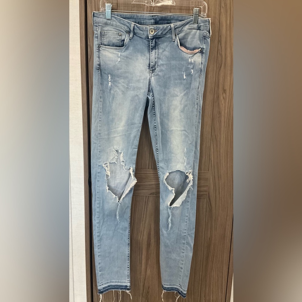 &DENIM Super Skinny Low Waist Mens Distressed Jeans Size 33/32